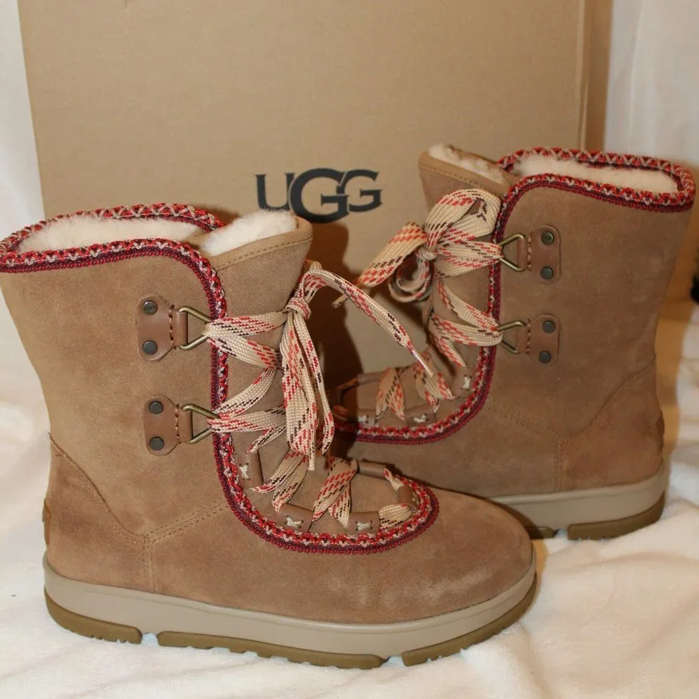NIB UGG WOMEN'S HIKER HI CLASSIC SUEDE WINTER HIKING‎ SNOW BOOTS CHESTNUT